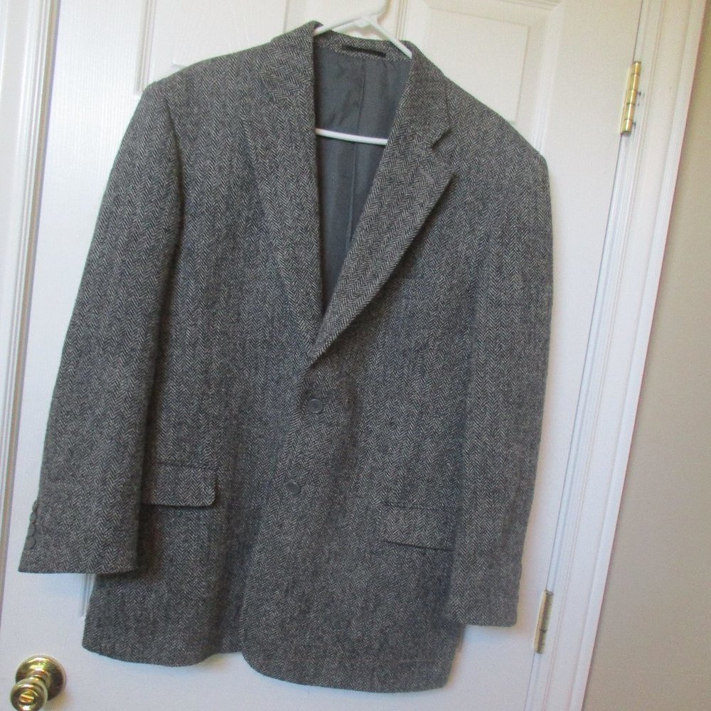Harris Tweed Mens Vintage 2 Button Blazer Sport Coat Jacket Gray wool 42R